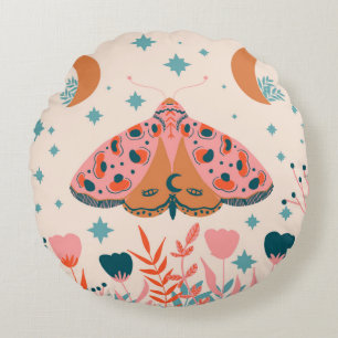 Muster der Bright Folk Art Moths Rundes Kissen