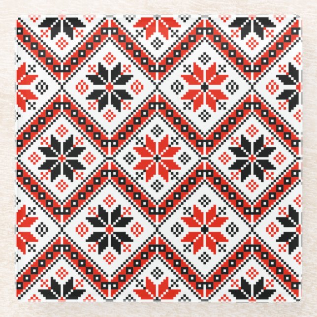 Muster der bulgarischen Blume Glasuntersetzer (Vorderseite)