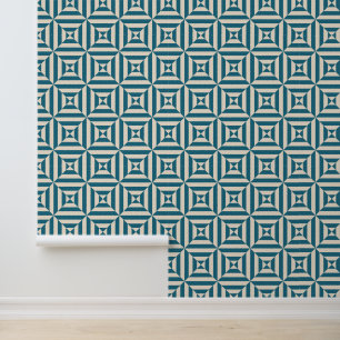 Muster der Diamantlinien (Ägäisches Blau und Creme Tapete