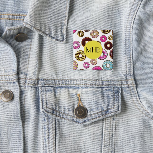 Muster der Donuts, farbenfrohe Donuts, Monogramm Button (Beispiel)
