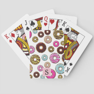 Muster der Donuts, farbenfrohe Donuts, Monogramm Spielkarten