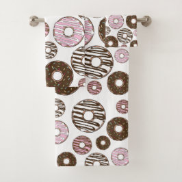 Muster der Donuts, rosa Donuts, braune Donuts Badhandtuch Set