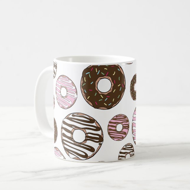 Muster der Donuts, rosa Donuts, braune Donuts Kaffeetasse (Vorderseite Links)