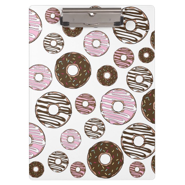 Muster der Donuts, rosa Donuts, braune Donuts Klemmbrett (Vorderseite)