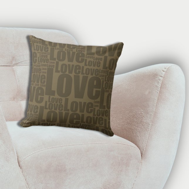 Muster der emotionalen Liebe Typografie Kissen (Emotional Love Typography Pattern Brown Throw Pillow, Modern Living Room)