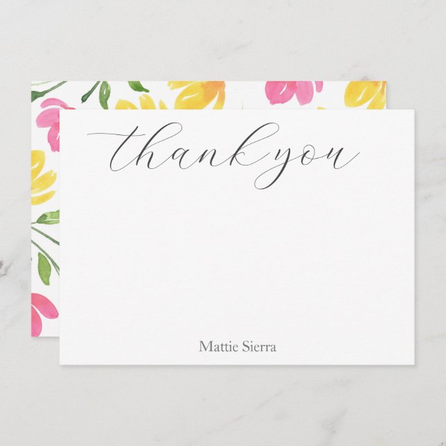 Muster der gelb-rosa-orangefarbenen Wasserfarben Dankeskarte (Vorne/Hinten)