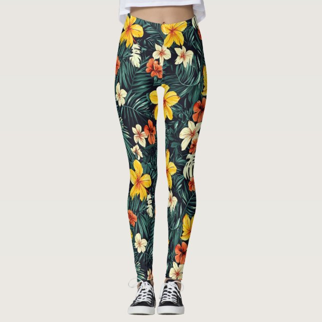 Muster der gelben tropischen Blume Leggings (Vorderseite)