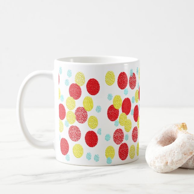 Muster der gelben und blauen Polka-Punkte Kaffeetasse (Mit Donut)