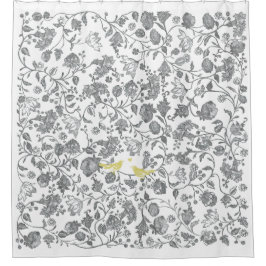 Muster der gelben und grauen Blütenvögel Duschvorhang