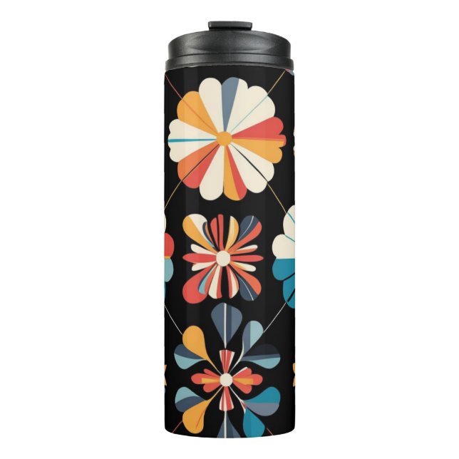 Muster der geometrischen Blume des Retro-Regenboge Thermosbecher (Vorderseite)