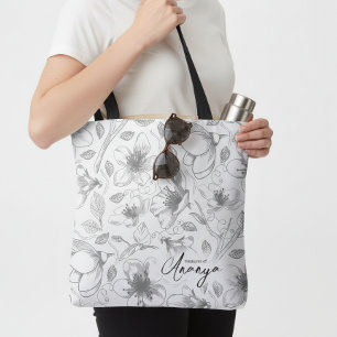 Muster der gezeichneten floralen Kontur Grau/Wht I