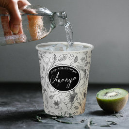 Muster der gezeichneten floralen Kontur Grau/Wht I Pappbecher