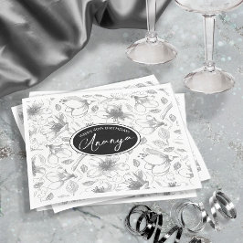 Muster der gezeichneten floralen Kontur Grau/Wht I Serviette