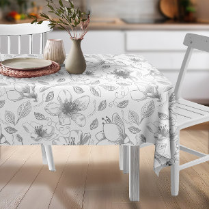 Muster der gezeichneten floralen Kontur Grau/Wht I Tischdecke