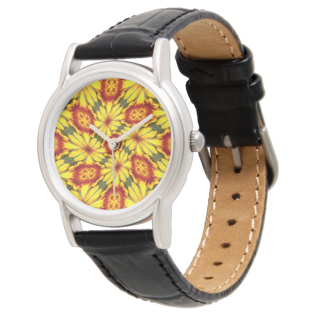 Muster der goldenen Blume Armbanduhr (Schrägansicht)