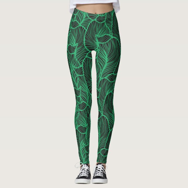 Muster der grünen Blätter Leggings (Vorderseite)