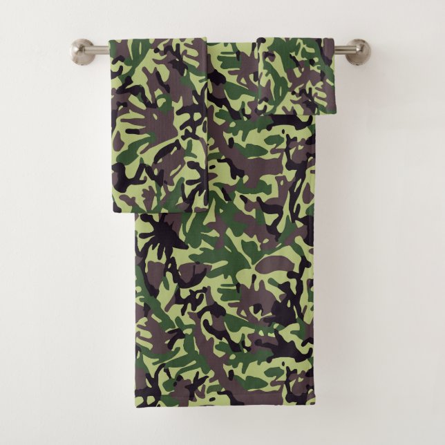 Muster der grünen Camouflage Badhandtuch Set (Insitu)