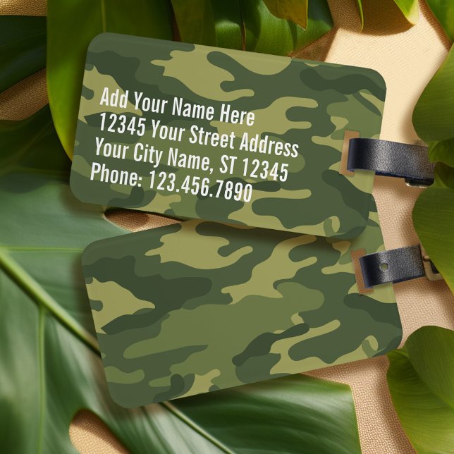 Muster der grünen militärischen Camouflage mit Nam Gepäckanhänger (Personalized luggage tag - green camo)