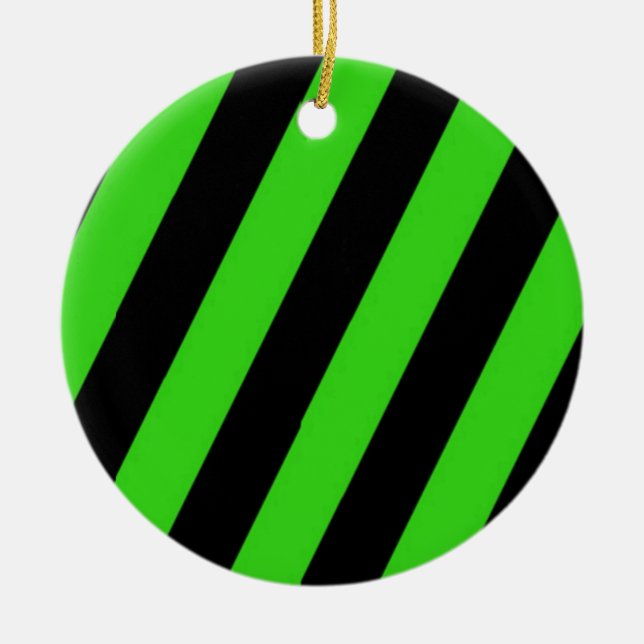 Muster der grünen und schwarzen diagonalen Streife Keramik Ornament (Vorne)