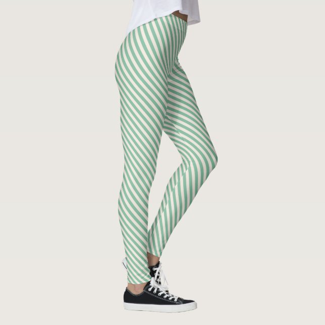 Muster der grünen weißen Diagonalstreifen Leggings (Rechts)