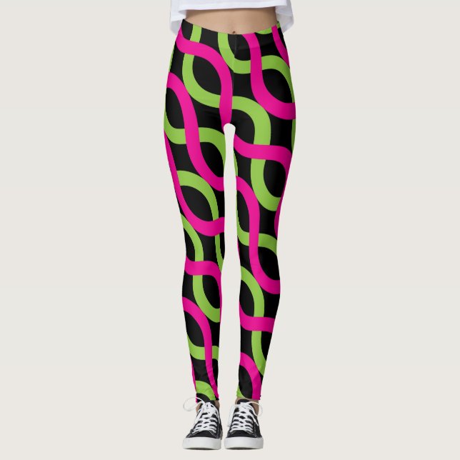 Muster der grünen Wellen in sozialistischem Pink Leggings (Vorderseite)