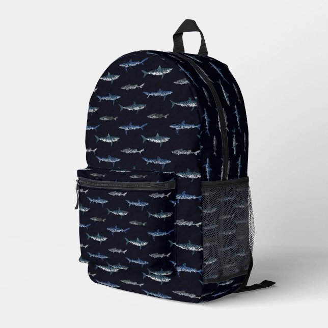 Muster der Haifischinvasion Bedruckter Rucksack (Rückseitige Ecke Rechts)