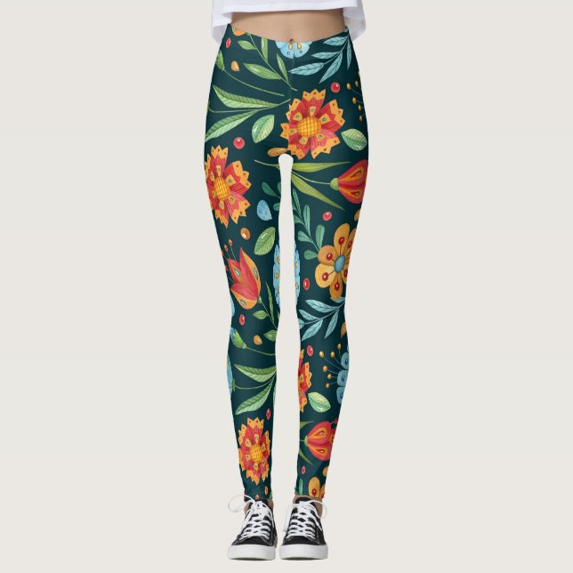Muster der handIllustrierten Blume Leggings (Vorderseite)
