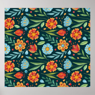 Muster der handIllustrierten Blume Poster