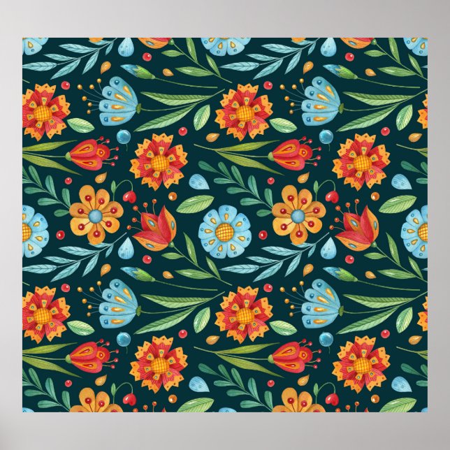 Muster der handIllustrierten Blume Poster (Vorne)
