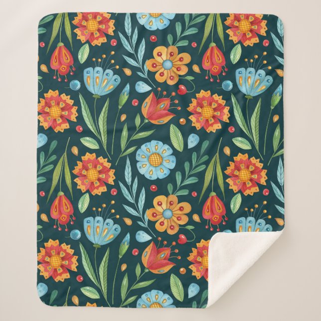 Muster der handIllustrierten Blume Sherpadecke (Vorderseite)