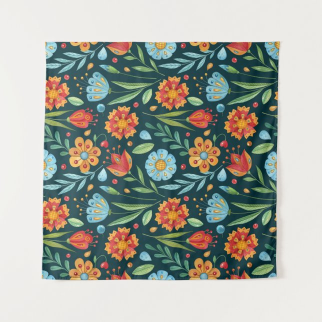 Muster der handIllustrierten Blume Wandteppich (Vorderseite)