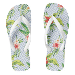 Muster der hawaiianischen Blume Pastellblau Geomet Flip Flops