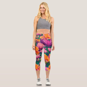 Muster der hawaiianischen tropischen Blume Capri Leggings
