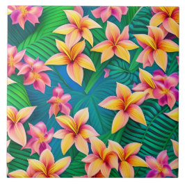 Muster der hawaiianischen tropischen Blume Fliese