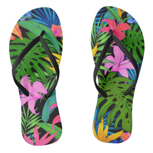 Muster der hawaiianischen tropischen Blume Flip Flops (Fußbett)