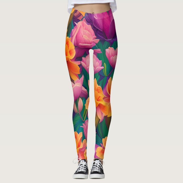 Muster der hawaiianischen tropischen Blume Leggings (Vorderseite)