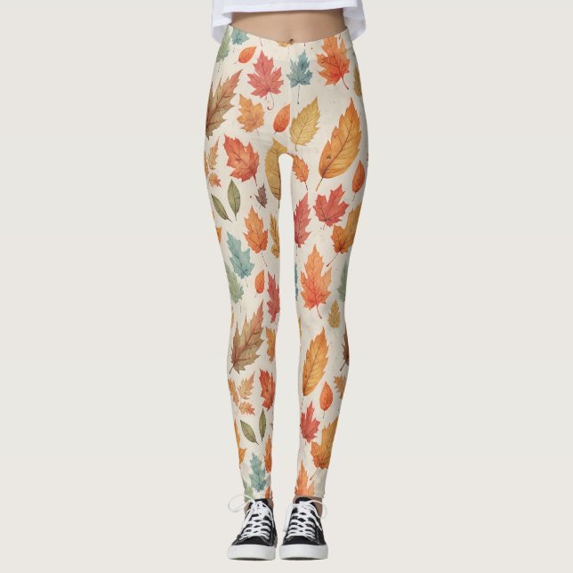 Muster der Herbstlaube für Aquarellbilder Leggings (Vorderseite)
