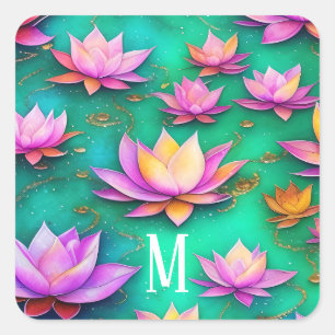 Muster der Hübsch-Pink-Lotus-Blume Quadratischer Aufkleber