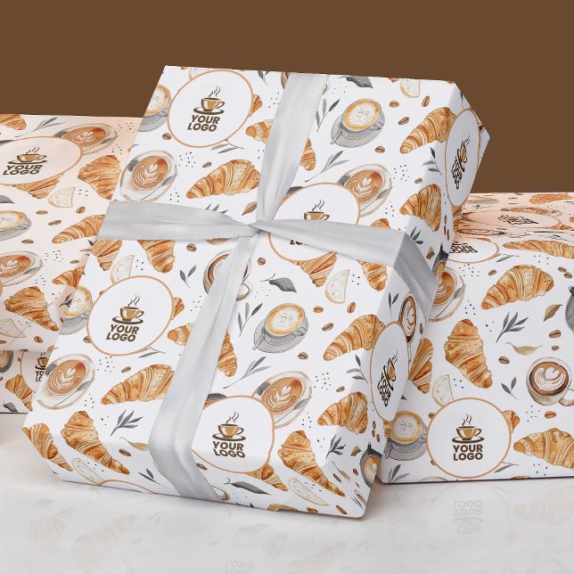 Muster der Kaffeebäckerei mit Markenzeichen Geschenkpapier (Watercolor Coffee Bakery Pattern with Brand Logo Wrapping Paper)