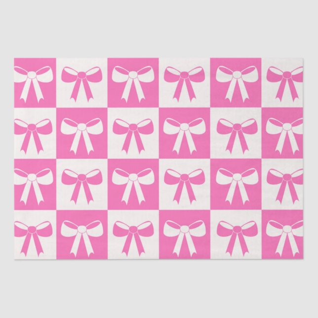 Muster der karierten Coquette Girly Pink Bows Seidenpapier (Vorderseite)