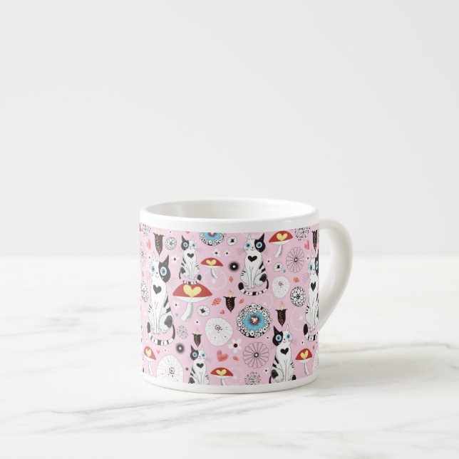 Muster der Katzen und der Blumen Espressotasse (Vorderseite Rechts)