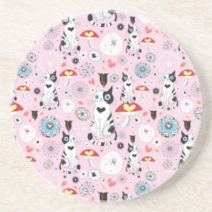 Muster der Katzen und der Blumen Getränkeuntersetzer