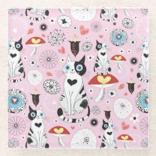Muster der Katzen und der Blumen Glasuntersetzer