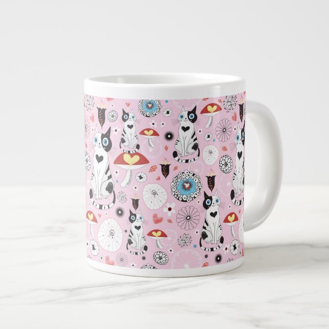 Muster der Katzen und der Blumen Jumbo-Tasse (Vorderseite Rechts)