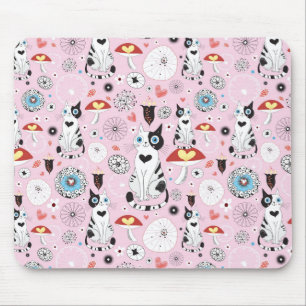 Muster der Katzen und der Blumen Mousepad