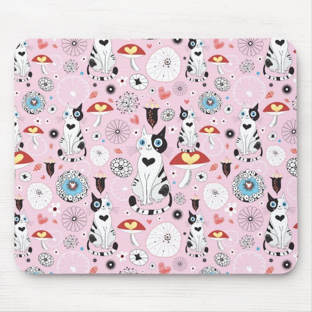 Muster der Katzen und der Blumen Mousepad (Vorne)
