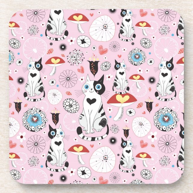 Muster der Katzen und der Blumen Untersetzer (Vorderseite)