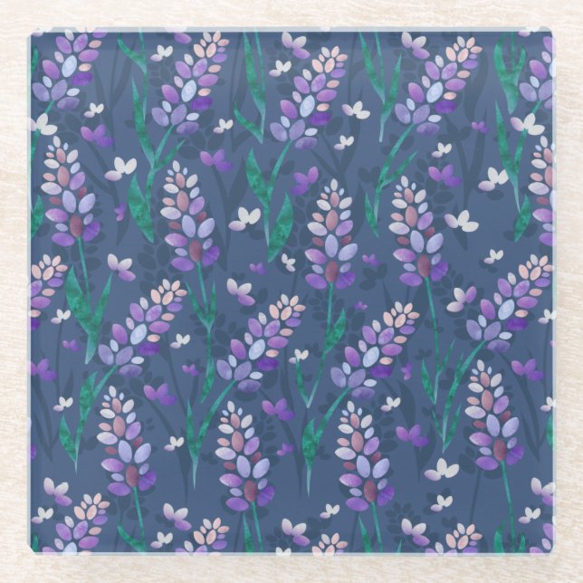 Muster der Lavendelfelder im Lila Glasuntersetzer (Vorderseite)