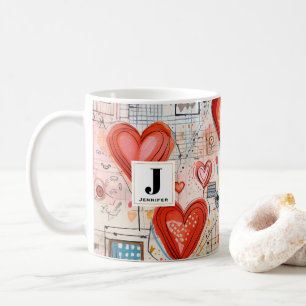 Muster der Liebe für rote Herzen Kaffeetasse
