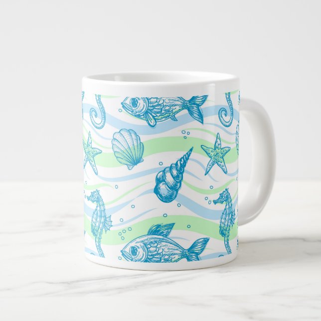 Muster der Meeresskizze Jumbo-Tasse (Vorderseite Rechts)
